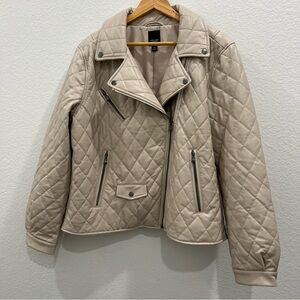 Vegan Leather Cream Colored Quilted Moto Jacket Size XL  by Vera Wang